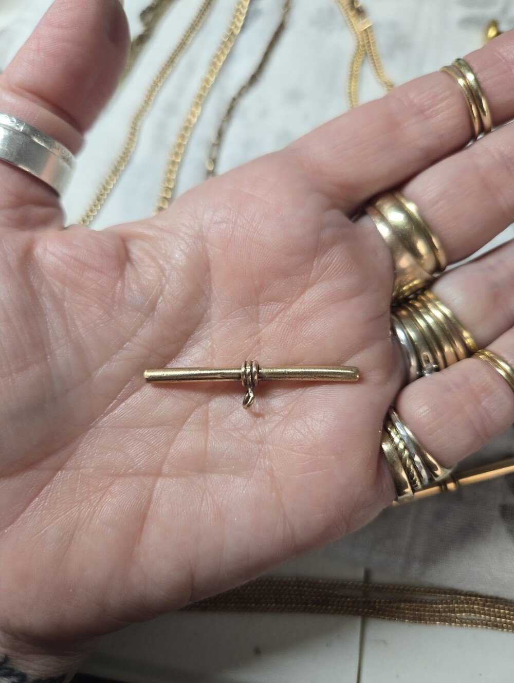 Victorian Gold Filled T-Bar Toggle Watch Chain Pendant Necklace
